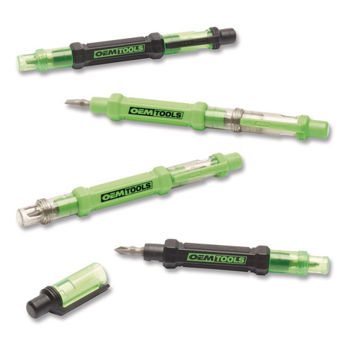 Screwdrivers | GreatNeck 22537 5.38 in. Long Phillips/Slotted Bits Metric Sockets 6-Way Pen-Style Screw/Nut Driver - Black/Green, Green/Clear (4/Pack) image number 0