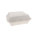 Food Trays, Containers, and Lids | Pactiv Corp. YMCH0901BB 9 in. x 9 in. x 3 in. Sugarcane EarthChoice PFAS Free Compostable Hinged Lid Container - White (150/Carton) image number 0