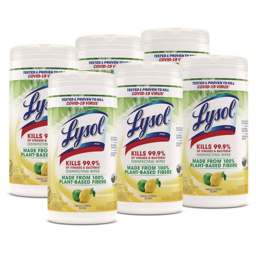 Cleaning & Janitorial Supplies | LYSOL Brand 19200-49128 1-Ply 7 in. x 7.25 in. Disinfecting Wipes II - Fresh Citrus Scent, White (6/Carton) image number 0