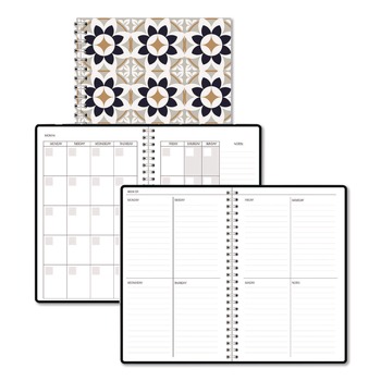 House of Doolittle Recycled Non-Dated Monthly/Weekly Flower Tiles Planner - Tan/Black/White Cover