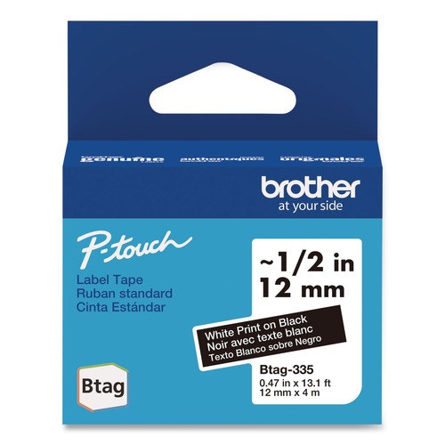 Labels | Brother P-Touch BTAG335 0.47 in. x 13.1 ft. Genuine P-Touch BTAG Label Tapes - White on Black image number 0