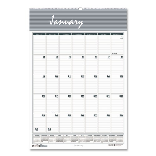 Calendars & Planners | House of Doolittle 331 8.5 in. x 11 in. 12-Month (Jan-Dec 2026) Bar Harbor Recycled Wirebound Monthly Wall Calendar - White/Blue/Gray Sheets image number 0