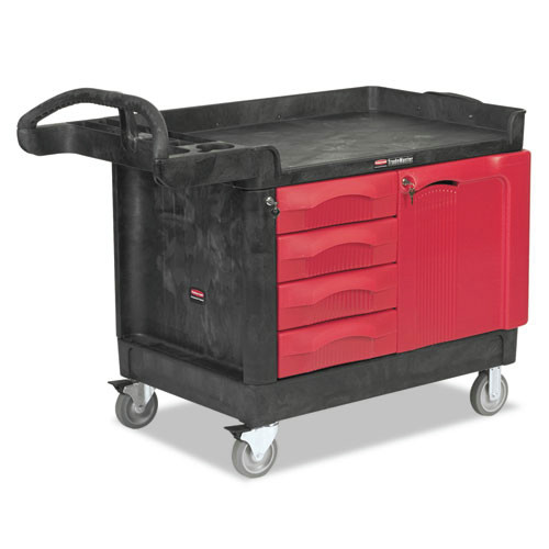 Office Jansan | Rubbermaid Commercial FG453388BLA TradeMaster 750 lbs. Capacity 26.25 in. x 49 in. x 38 in. 1-Shelf Cart - Black image number 0