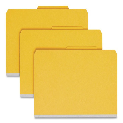 File Folders | Smead 14084 6 SafeSHIELD Fasteners 2 Dividers Letter Size 6-Section Pressboard Top Tab Pocket Classification Folders - Yellow (10/Box) image number 0