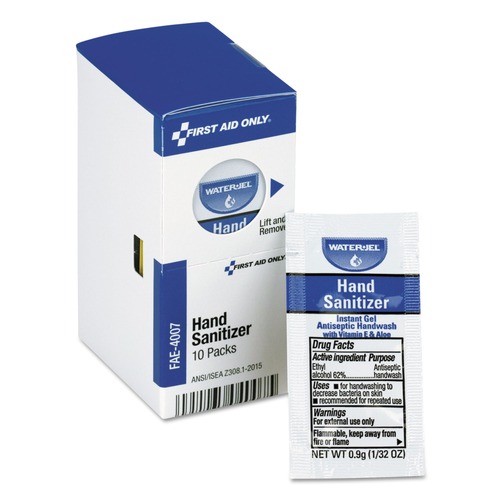 Cleaning & Janitorial Supplies | First Aid Only FAE-4007 0.9 g Gel Hand Sanitizer Packets for SmartCompliance First Aid Kits - Clean Scent (10/Box) image number 0