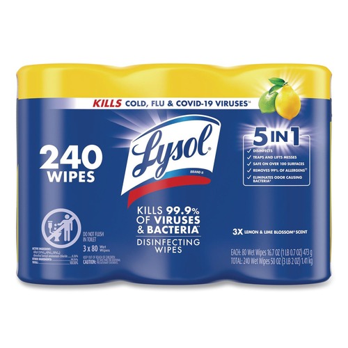 Bulk Savings Pricing 2 | LYSOL Brand 19200-84251 7 in. x 7.25 in. 1-Ply Disinfecting Wipes - Lemon and Lime Blossom/White (3/Pack) image number 0