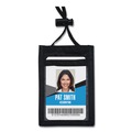 Office Jansan | Advantus 75453 3.25 in. x 5 in. Holder 2.38 in. x 3.5 in. Insert 48 in. Cord Vertical ID Badge Holders with Convention Neck Pouch - Black/Clear (12/Pack) image number 1