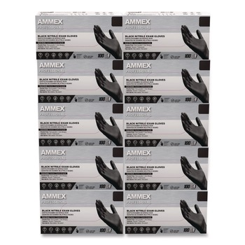 Ammex 9.5 in. Long 3 mil Powder-Free Nitrile Exam Gloves - Medium/Black (1000/Carton)