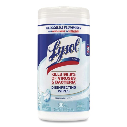 Cleaning & Janitorial Supplies | LYSOL Brand 19200-89346 7 in. x 7.25 in. 1-Ply Disinfecting Wipes - Crisp Linen/White image number 0