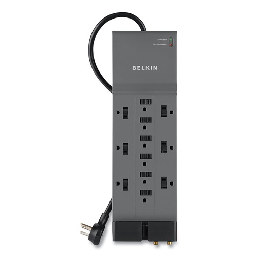 Office Jansan | Belkin BE112230-08 Professional Series 3780 J 12 AC Outlets 8 ft. Cord SurgeMaster Surge Protector - Dark Gray image number 0