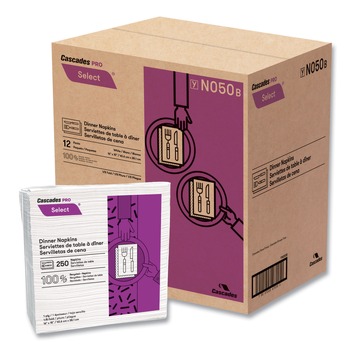 Cascades PRO 15.5 x 16 1-Ply Select Dinner Napkins - White (12/Carton)