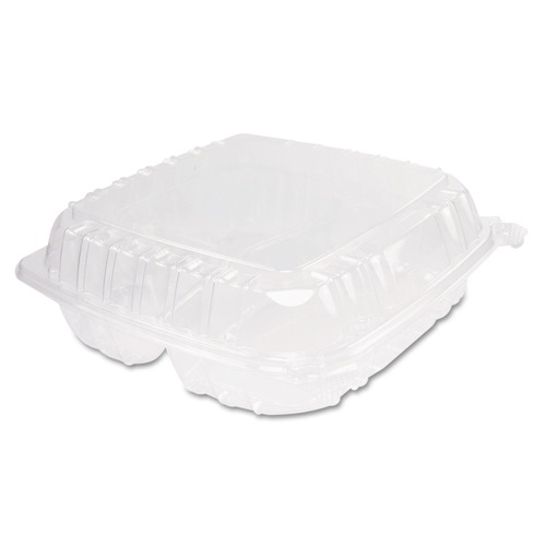 Just Launched | Dart C95PST3 9.4 in. x 8.9 in. x 3 in. 3-Compartment ClearSeal Hinged-Lid Plastic Containers (100/Bag, 2 Bags/Carton) image number 0