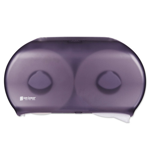 Just Launched | San Jamar R4000TBK 19 in. x 5-1/4 in. x 12 in. Twin 9 in. Tissue Dispenser - Transparent Black Pearl, Jumbo image number 0