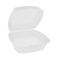  | Pactiv Corp. YTH100800000 6.38 in. x 6.38 in. x 3 in. Single Tab Lock Foam Hinged Lid Containers - White (500/Carton) image number 1