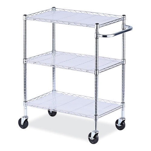 Cleaning Carts | Alera ALESW333018SR 34.5 in. x 18 in. x 40 in. 600 lbs. Capacity 3-Shelf Wire Cart with Liners - Silver image number 0