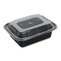 Food Trays, Containers, and Lids | GEN FCPP-BC-12RECT 5.78 in. x 4.52 in. x 2.24 in. 12 oz. Plastic Microwavable Food Container with Lid - Rectangular Black/Clear (150/Carton) image number 1