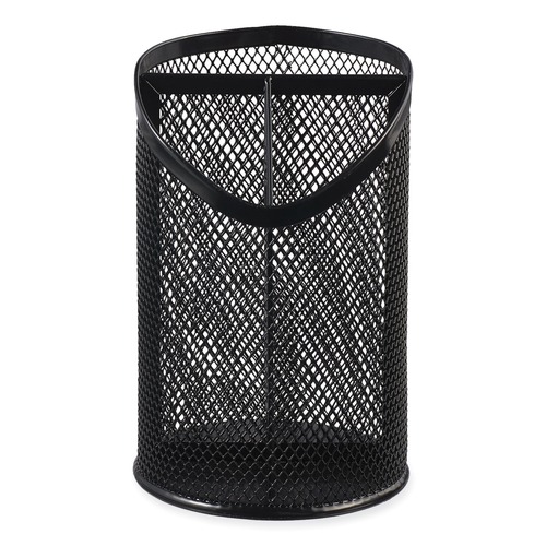 Office Jansan | Universal UNV20019 4.13 in. Diameter x 6 in. Height 3-Compartment Metal Mesh Pencil Cup - Black image number 0