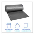 Trash Bags | Boardwalk H6639SGKR01 33 Gallon 1.1 mil 33 in. x 39 in. Perforated Roll Low-Density Can Liners - Gray (25 Bags/Roll, 4 Rolls/Carton) image number 4