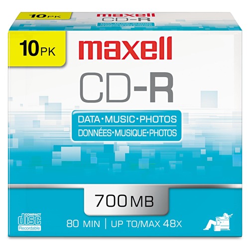 Office Jansan | Maxell 648210 700 MB/80 min. 48x Slim Jewel Case CD-R Recordable Disc - Silver (10/Pack) image number 0