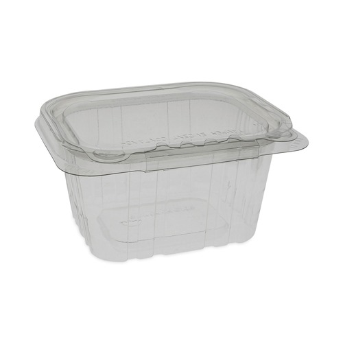 Food Service | Pactiv Corp. TEHL5X416 EarthChoice 5.38 x 4.5 x 2.63 16 oz Plastic Tamper Evident Recycled Hinged Lid Deli Container - Clear (304/Carton) image number 0