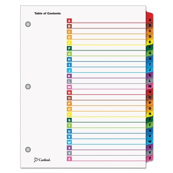 Cardinal 11 x 8.5 OneStep Printable Table of Contents and A to Z Dividers - White/Assorted Tabs (26/Set)
