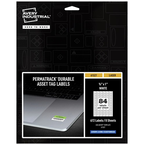  | Avery 61527 PermaTrack Durable 0.5 in. x 1 in. Asset Tag Labels - White (84/Sheet, 8 Sheets/Pack) image number 0