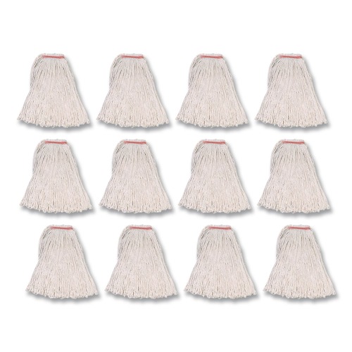 Rubbermaid Wet Mop Cut: Clamp Jaw, Medium, White, Blended Fiber - Orange, 1" Headband, 4 Ply | 12-Pack | Part #FGF11700WH00