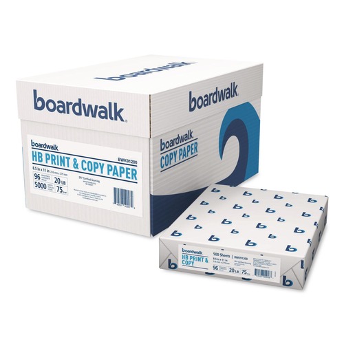 Paper & Printables | Boardwalk 91200 8.5 in. x 11 in. 20 lbs. Bond Weight High-Bright Multipurpose Paper - White (10-Reams/Carton) image number 0