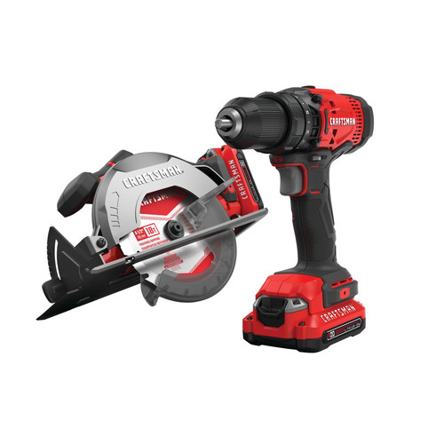 Combo Kits | Craftsman CMCK202C2 20V MAX Brushless Lithium-Ion 6-1/2 in. Cordless Circular Saw and 1/2 in. Drill Driver Combo Kit with 2 Batteries (1.5 Ah) image number 0