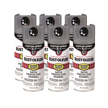 Rust-Oleum Stops Rust 5-in-1 Spray Paint, Satin Coastal Gray, 12 oz Aerosol Can, 6/Carton