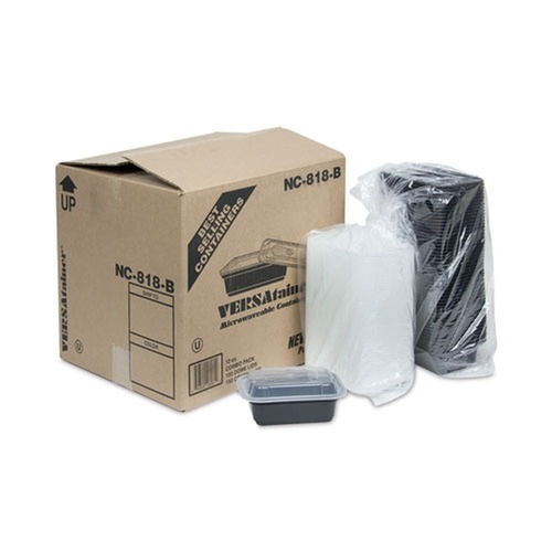 Labor Day Sale! Save $30 off $199! | Pactiv Corp. NC818B Newspring VERSAtainer 4.5 x 5.5 x 1.75 12 oz Plastic Microwavable Containers - Black/Clear (150/Carton) image number 0