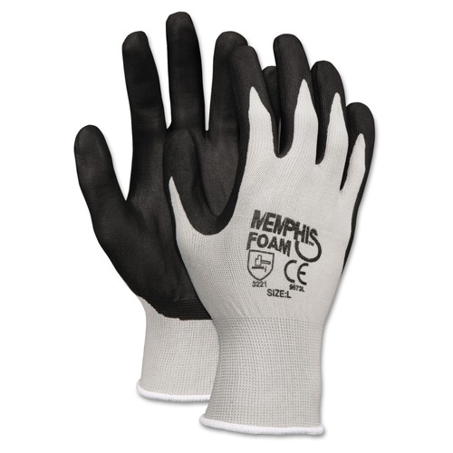 First Aid | MCR Safety 9673L Economy Foam Nitrile Gloves - Large, Gray/Black (1 Dozen) image number 0