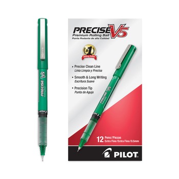 Pilot Precise V5 0.5 mm Roller Ball Pens - Extra-Fine, Green (Dozen)
