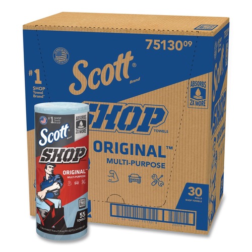 Cleaning & Janitorial Supplies | Scott 75130 9.4 in. x 11 in. 1-Ply Standard Shop Towels - Blue (30/Carton) image number 0