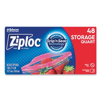 Ziploc 314469 1 Quart 1.75 mil 9.63 in. x 8.5 in. Double Zipper Storage Bags - Clear (9/Carton)