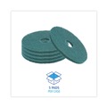 Cleaning Cloths | Boardwalk BWK4016GRE 16 in. Diameter Heavy-Duty Scrubbing Floor Pads - Green (5/Carton) image number 4