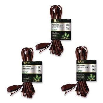 GoGreen Power GG-24815-3 15 ft. 13 Amps Household Extension Cord - Brown (3/Pack)