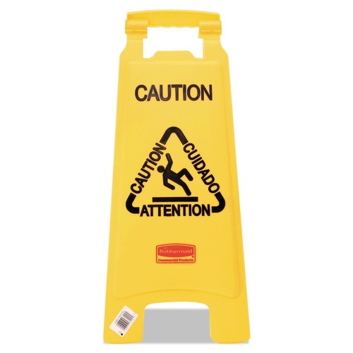 Safety Equipment | Rubbermaid Commercial FG611200YEL Multilingual "Caution" Plastic Floor Sign (Bright Yellow) image number 0