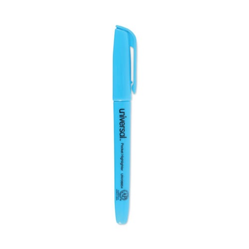 Customer Appreciation Sale - Save up to $60 off | Universal UNV08854 Chisel Tip Fluorescent Blue Ink Blue Barrel Pocket Highlighters (1 Dozen) image number 0
