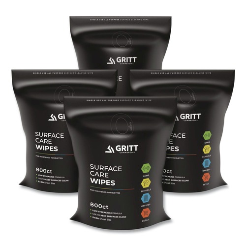 Cleaning Cloths | Gritt Commercial GRI5RW4 Surface Care Wipes, 1-Ply, 6 x 8, Fresh, White, 800/Pack, 4 Packs/Carton image number 0