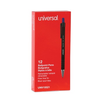 Universal UNV15521 Retractable Fine 0.7mm Ballpoint Pen - Blue (1 Dozen)