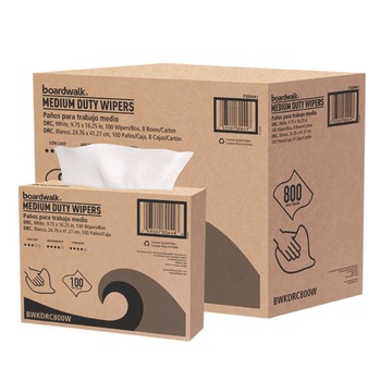 Boardwalk 1-Ply 9.75 in. x 16.25 in. DRC Wipers - White (100/Box, 8 Boxes/Carton)