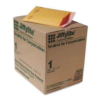 Sealed Air Jiffylite 7.25 in. x 12 in. No. 1 Barrier Bubble Air Cell Cushion Self-Seal Bubble Mailer - Brown Kraft (100/Carton)