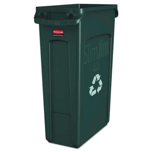 Trash & Waste Bins | Rubbermaid Commercial FG354007GRN 23 Gallon Slim Jim Recycling Container with Venting Channels - Green image number 0