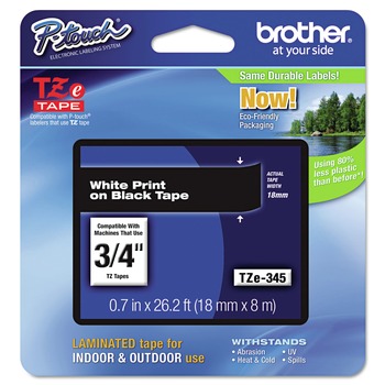 Brother P-Touch 0.7 in. x 26.2 ft. TZe Standard Adhesive Laminated Labeling Tape - White on Black