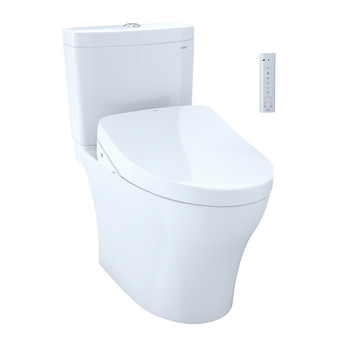 TOTO MW4463056CEMGA#01 WASHLETplus Aquia IV 2-Piece Elongated Dual Flush 1.28 & 0.8 GPF Toilet & Auto Flush S550e Bidet Seat (Cotton White)