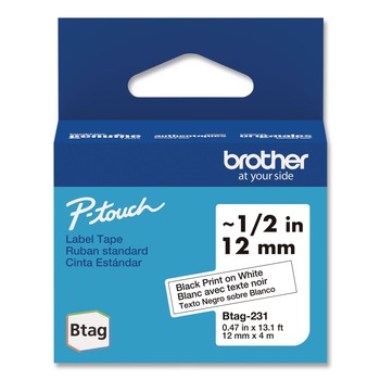 Brother P-Touch 0.47 in. x 13.1 ft. Genuine P-Touch BTAG Label Tapes - Black on White
