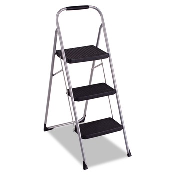 Cosco 11408PBL1E 17.75 in. x 28 in. x 45.63 in. 200 lbs. Capacity 3-Step Big Step Folding Stool - Light Gray