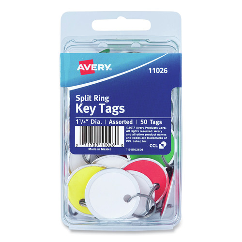 Office Jansan | Avery 11026 1.25 in. dia Key Tags with Split Ring - Assorted Colors (50/Pack) image number 0