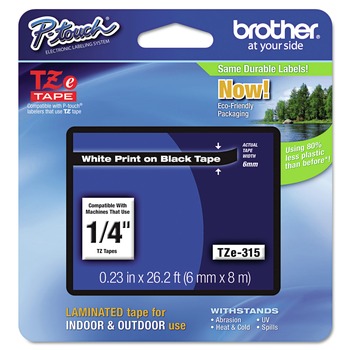 Brother P-Touch 0.23 in. x 26.2 ft. TZe Standard Adhesive Laminated Labeling Tape - White on Black